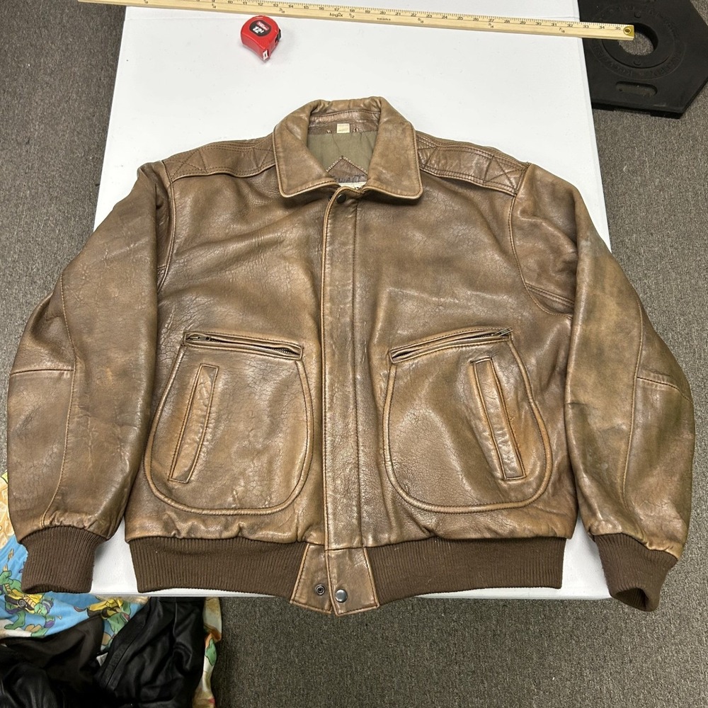 Le Tigre Bomber Jacket Mens 44 Brown Leather Vintage Flight Distressed A-2 Style